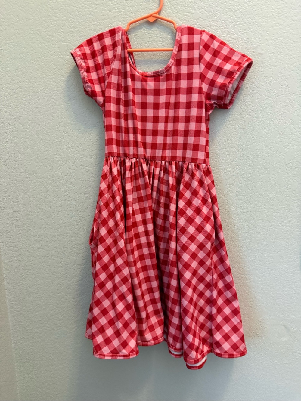 Girlhood by Little Stocking Co Girls' Red Gingham Short-Sleeve Casual Dress 10